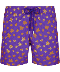 Men Swim Shorts Embroidered Micro Ronde Des Tortues - Limited Edition Purple blue front view