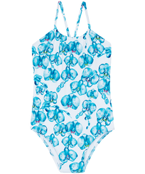 Mädchen Einteiler Bedruckt - Orchidees Badeanzug für Mädchen, Weiss Vorderansicht