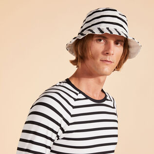 中性 Micro Ronde des Tortues Rayée 亚麻渔夫帽 White 正面穿戴视图