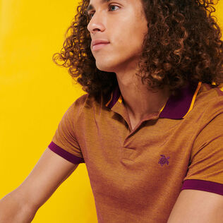 Polo en piqué de algodón de color liso y cambiante para hombre Kerala detalles vista 2