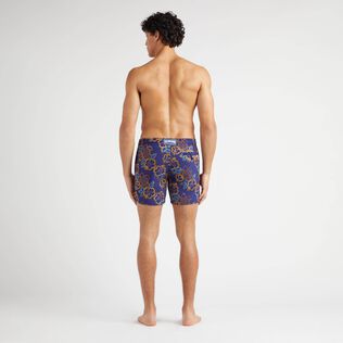 Men Swim Trunks Embroidered Hibiscus - Limited Edition Midnight back worn view