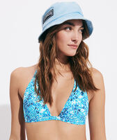 Gorro de pescador unisex de lino de color liso Source vista frontal desgastada
