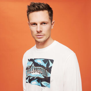 T-shirt en coton homme imprimé Requins 3D Off white vue de détail 2