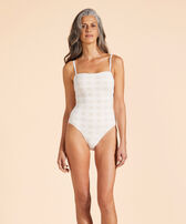 Broderies Anglaises Bustier-Badeanzug für Damen Off white Vorderseite getragene Ansicht