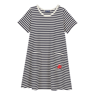 Vestido a rayas para niña Marino / blanco vista frontal