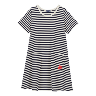 Streifen-Kleid für Mädchen Marineblau/weiss Vorderansicht
