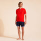 Men Organic Knit Cotton Polo Solid Poppy red front worn view