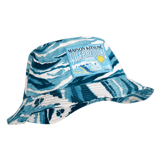 中性 Wave 纯棉渔夫帽——Vilebrequin x Maison Kitsuné Blue 正面图