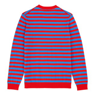 Men Cotton Crewneck Striped Sweater Blue / red back view