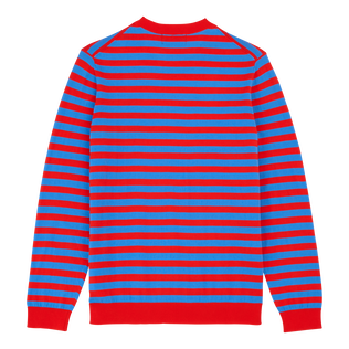 Men Crewneck Striped Cotton Sweater Blue / red back view