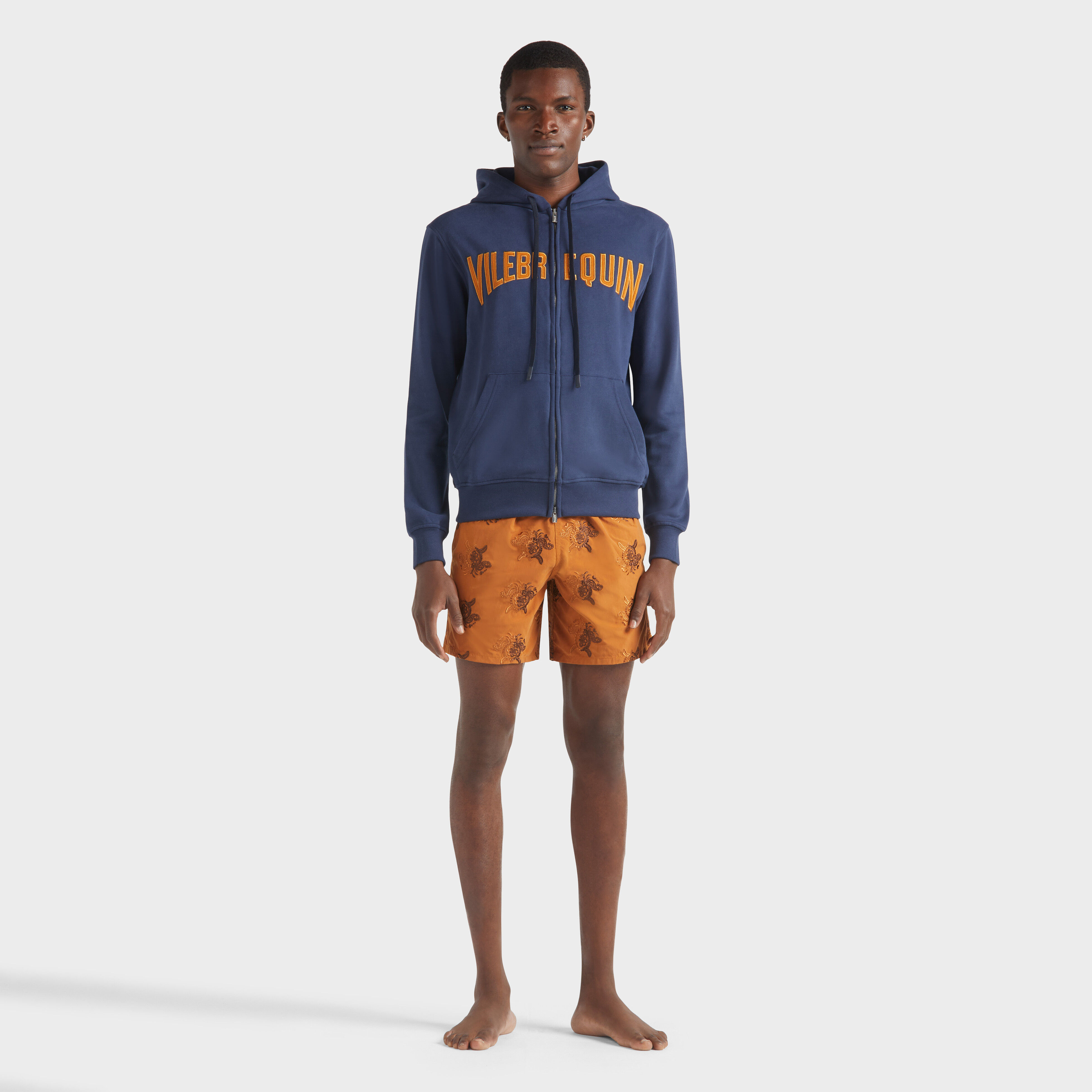 Felpa con cappuccio uomo in cotone con zip intera e logo ricamato Vilebrequin