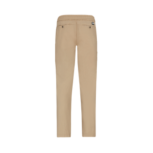 Men Elastic waist Cotton Pants Solid Sand back view