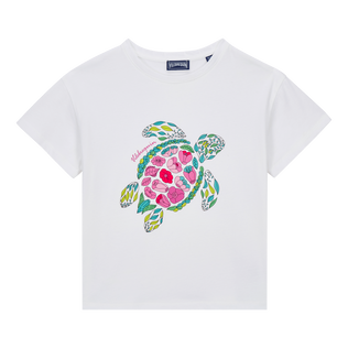 T-shirt en coton fille Provencal Turtle Blanc vue de face
