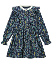 Vestito bambina con colletto alla coreana Mosaïque Blu marine vista frontale