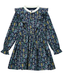 Mosaïque Kleid mit Mandarinkragen für Mädchen Marineblau Vorderansicht