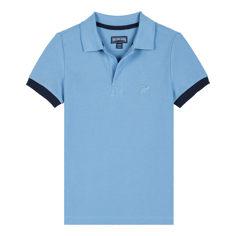 Cotton Pique Boys Polo Shirt Solid - Polo - Pantin - Blue - Size 14 - Vilebrequin