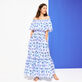 Robe longue en coton col bardot femme Flash Flowers Purple blue vue de détail 3