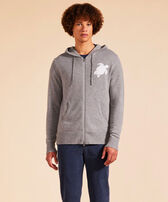 Men Full Zip Cotton Cashmere Cardigan Grey front worn view