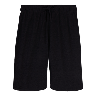 Unisex Linen Bermuda Shorts Solid Black front view