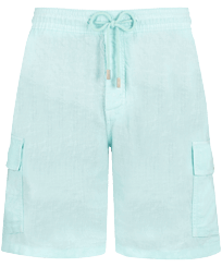 Einfarbige Leinen-Bermudashorts mit Cargotaschen für Herren Thalassa Vorderansicht
