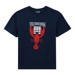 Boys Organic Cotton T-shirt Graphic Lobsters Navy front view