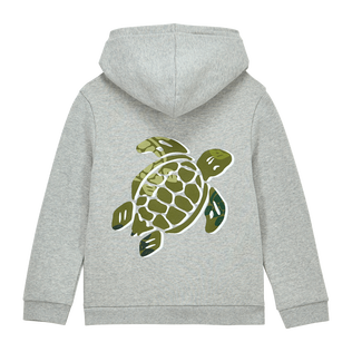 Boys Hooded Front Zip Sweatshirt Placed Embroidery Tortue Back Heather grey back view