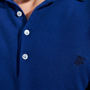 Men Knit Cotton Polo Solid Ultramarine details view 1