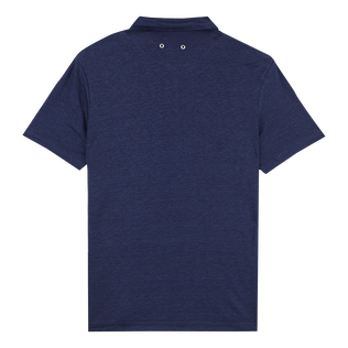 Polo en punto de lino de color liso para hombre Azul marino vista trasera