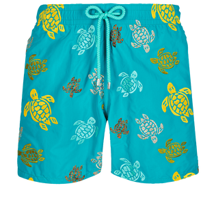Men Swim Trunks Embroidered Ronde Des Tortues Ming blue front view