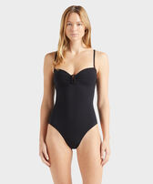 Costume intero donna a fascia tinta unita Nero vista frontale indossata