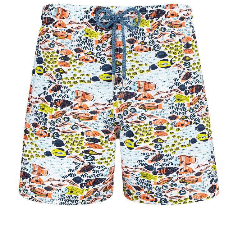 Men Swim Shorts Ultra-light And Packable Fish Family - Mahina - White - Size M - Vilebrequin