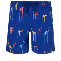 Boys Swim Trunks Embroidered Giaco Elephant Batik blue front view