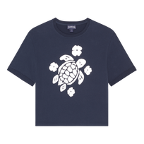 Camiseta corta con estampado Turtle y acabado brillante para niña Azul marino vista frontal