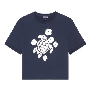 Camiseta corta con estampado Turtle y acabado brillante para niña Azul marino vista frontal