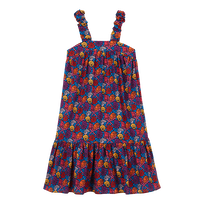 Noumea Sea Shells Kleid aus Baumwollvoile für Mädchen Marineblau Vorderansicht