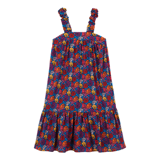 Noumea Sea Shells Kleid aus Baumwollvoile für Mädchen Marineblau Vorderansicht