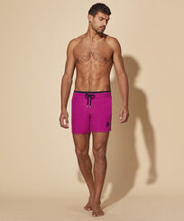 Men Swim Trunks Solid Crimson purple front worn view