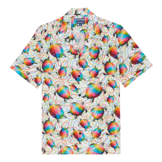 Men Linen Bowling Shirt Tortugas - Vilebrequin x Okuda San Miguel Multicolor front view