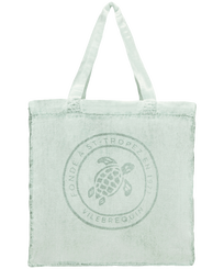 Tote bag en lin imprimé Tortue teinture minérale Vert d'eau vue de face