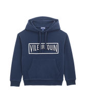 Sweat à capuche en coton garçon logo surpiqué Bleu marine vue de face