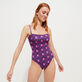 Women Bustier One-piece Swimsuit Hypno Shell Navy front worn view