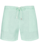 Men Linen Bermuda Shorts Mineral Dye Water green front view