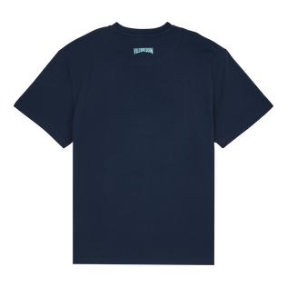 Camiseta de algodón orgánico con estampado Piranhas para hombre Azul marino vista trasera