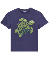 Camiseta de algodón con estampado Ronde des Tortues Camo para niño Azul marino vista frontal