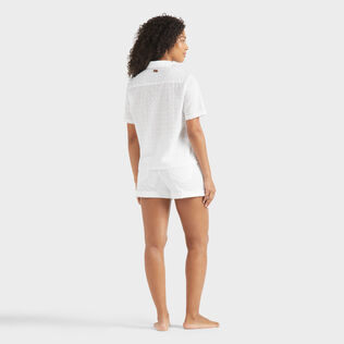 Women Cotton Polo Broderie Anglaise White back worn view