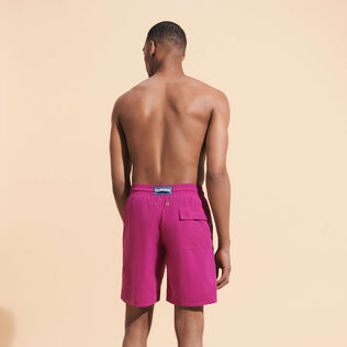 Men Long Swim Trunks Water-reactive Poulpes Crimson purple back worn view