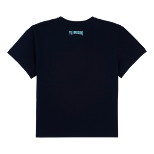 Camiseta de algodón orgánico con estampado Shark All Around para niño Azul marino vista trasera