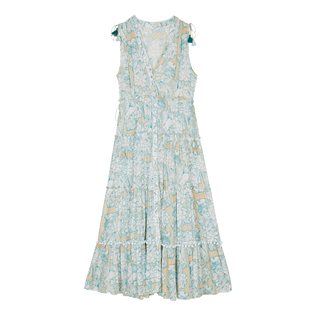 Women Maxi Dress Hidden Fishes - Vilebrequin x Poupette St Barth White front view