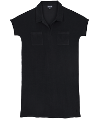 Women Terry Polo Dress Solid Black front view