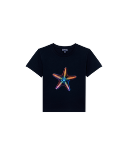 Camiseta en algodón orgánico con estampado Disco Stars para niño Azul marino vista frontal